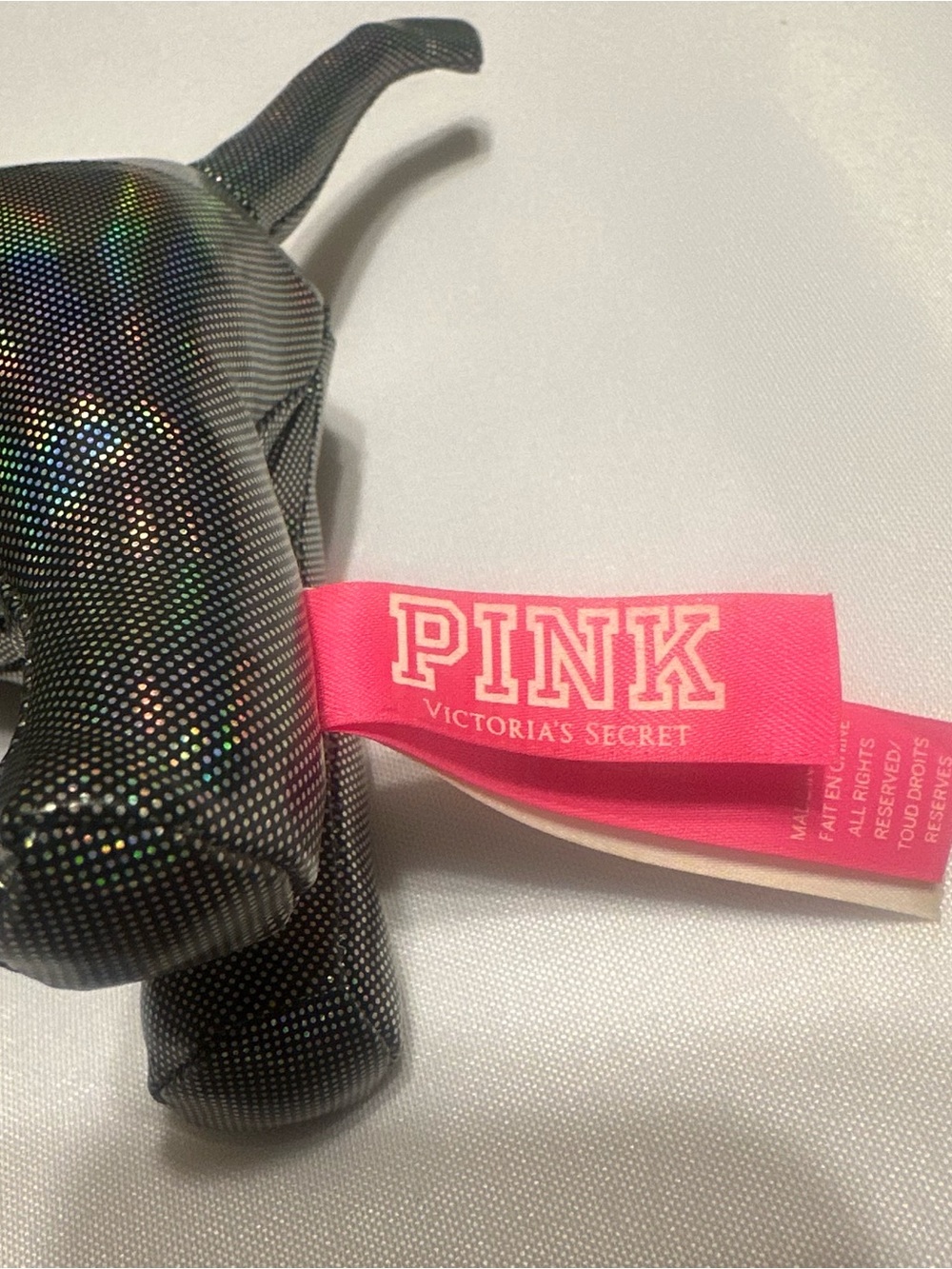 PINK Victoria's Secret Metallic Gray Dog Plush with Pink Tag - Picture 5 of 6